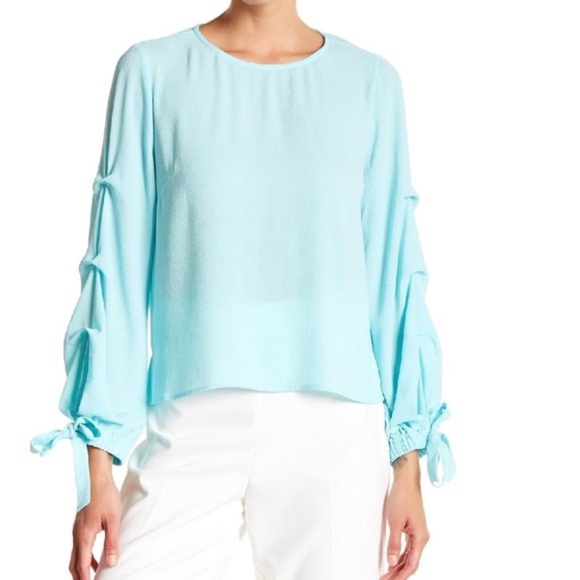 Vince Camuto Tiered Tie Cuff Crepe Blouse - Picture 1 of 5